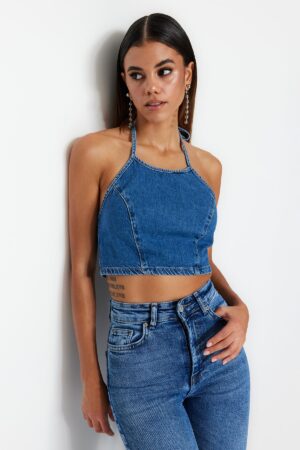 Trendyol Dark Blue Weightlifting Denim Bustier