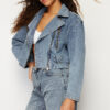 Trendyol Dark Blue Zipper Detailed Biker Denim Jacket