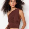 Trendyol Dark Brown Crop Knitted Accessorized Bustier