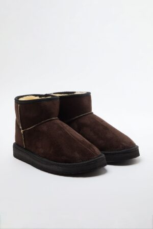Trendyol Dark Brown Fur Lined Round Toe Flatform Heeled Women's Boots