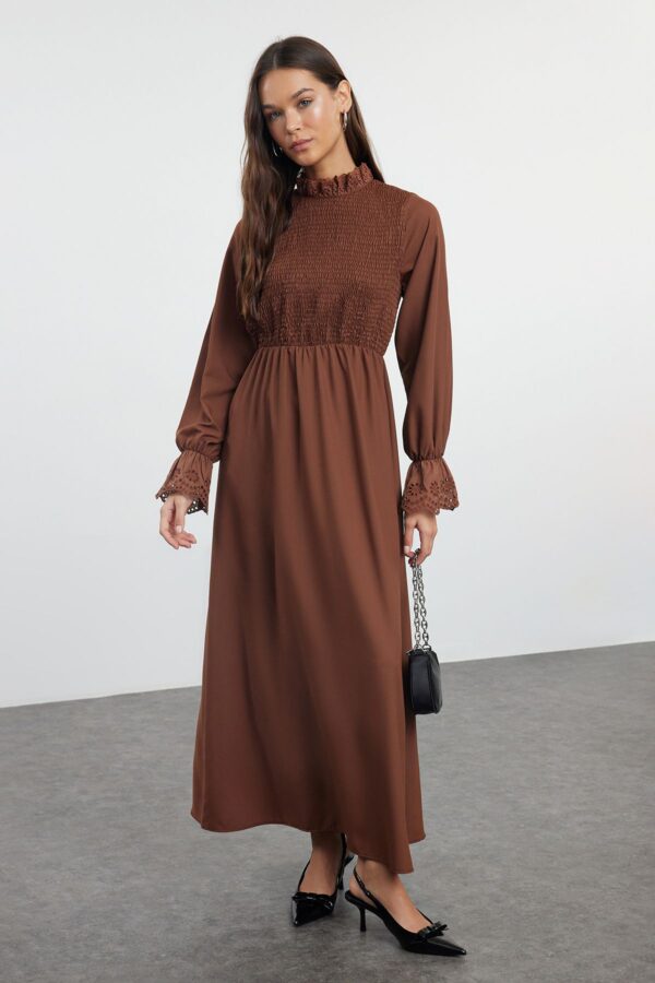 Trendyol Dark Brown Gimped Woven Dress