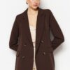 Trendyol Dark Brown Lined Double Breasted Woven Blazer Jacket
