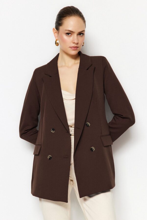 Trendyol Dark Brown Lined Double Breasted Woven Blazer Jacket