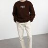 Trendyol Dark Brown Oversize/Wide Cut Authentic&Sporty Embroidered Inside Polar Fleece Sweatshirt