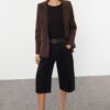 Trendyol Dark Brown Regular Lined Buttoned Woven Blazer Jacket