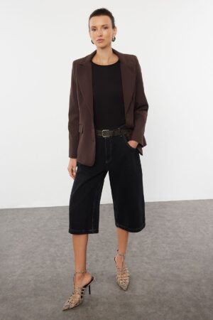 Trendyol Dark Brown Regular Lined Buttoned Woven Blazer Jacket