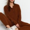 Trendyol Dark Brown Wide Pattern Knitwear Bottom-Top Set