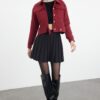 Trendyol Dark Burgundy Pocket Detailed Buttoned Crop Woven Jacket