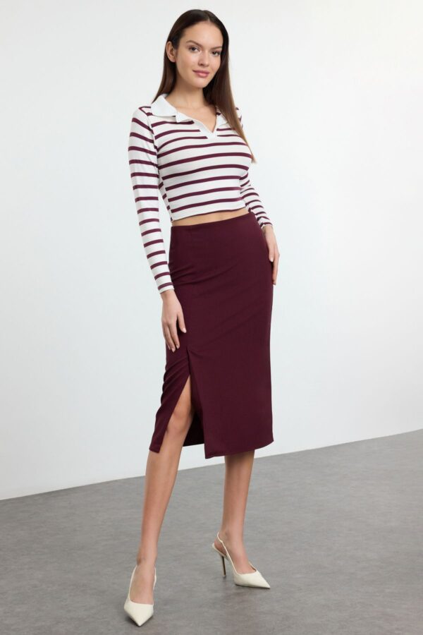 Trendyol Dark Burgundy Slit Detailed Ederli Fabric Midi Length Woven Skirt
