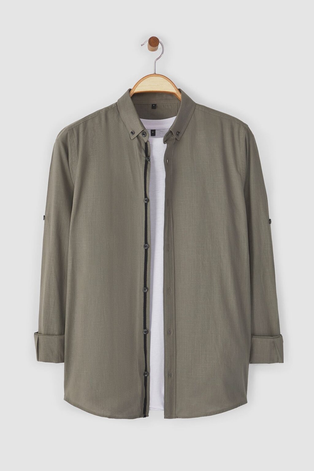 Trendyol Dark Button-down Collar Epaulette Slim Fit Long Sleeve 100% Cotton Shirt