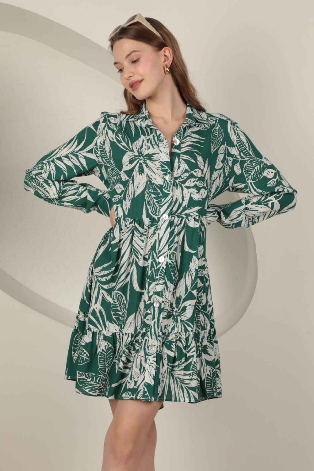 Trendyol Dark Green Floral Mini Woven Dress