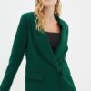 Trendyol Dark Green Lined Double Breasted Woven Blazer Jacket