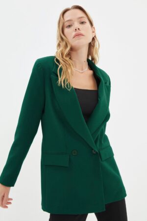 Trendyol Dark Green Lined Double Breasted Woven Blazer Jacket