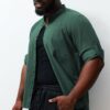 Trendyol Dark Green Regular Fit Comfortable Collar Basic Plus Size Shirt