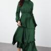Trendyol Dark Green Skirt Tiered Satin Woven Evening Dress/Evening Dress