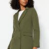 Trendyol Dark Khaki Regular Lined Double-Breasted Woven Blazer Jacket