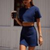 Trendyol Dark Navy Blue Reflector Printed 2 Layer Tennis Knitted Sports Shorts Skirt With Shorts With Pocket