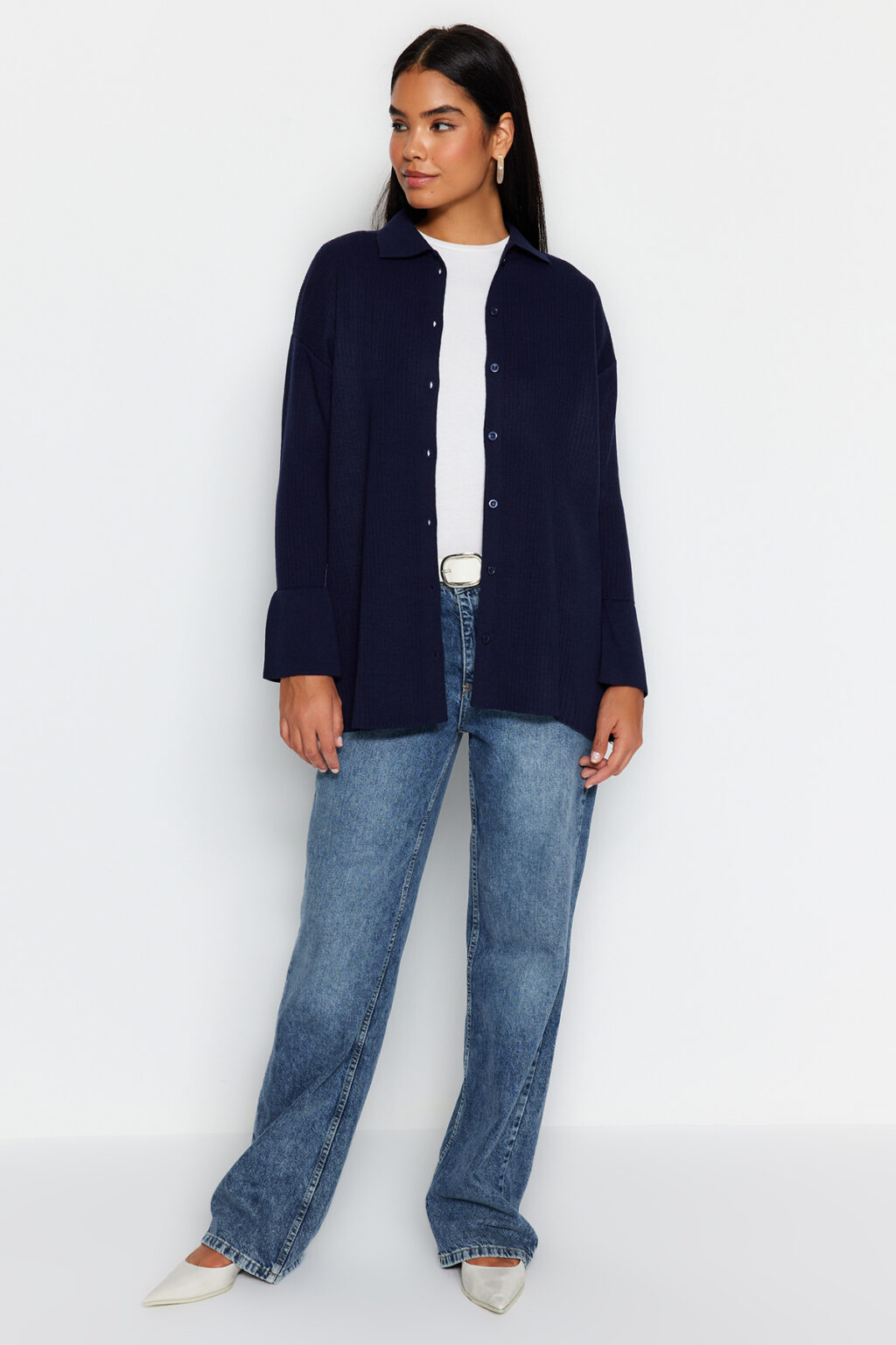 Trendyol Dark Navy Blue Rib kötöttáru Cardigan
