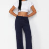 Trendyol Dark Navy Cotton Wide Leg Thin Knitted Sports Sweatpants