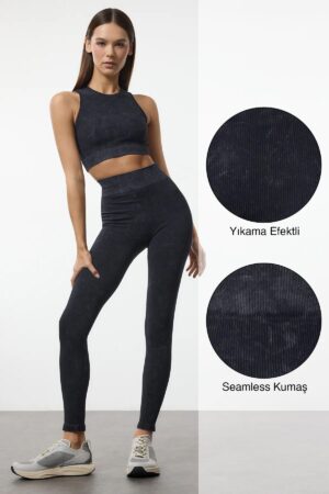 Trendyol Dark Navy Washed Seamless Full Length Knitted Sports Leggings