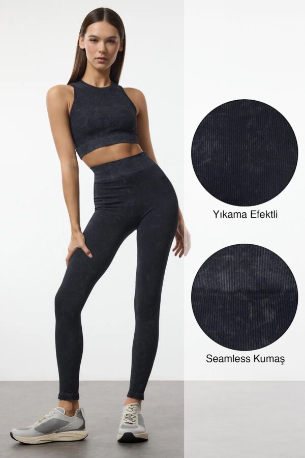 Trendyol Dark Navy Washed Seamless Full Length Knitted Sports Leggings