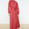 Trendyol Dark Pink Belted Judge Collar Woven Shirt Dress