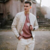 Trendyol Dried Rose Men's Oversize Fit Wide Fit Crew Neck Balloon Pattern Knitwear Sweater