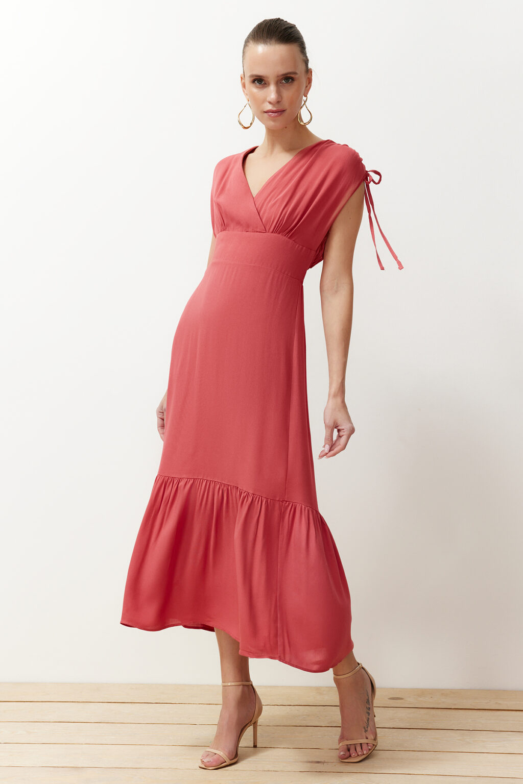 Trendyol Dried Rose Skirt Flounce Maxi Woven Dress