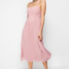 Trendyol Dusty Rose A-Line Lined Corset Detailed Woven Tulle Elegant Evening Dress
