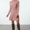 Trendyol Dusty Rose Mini Knitwear Frilled Stand Collar Dress