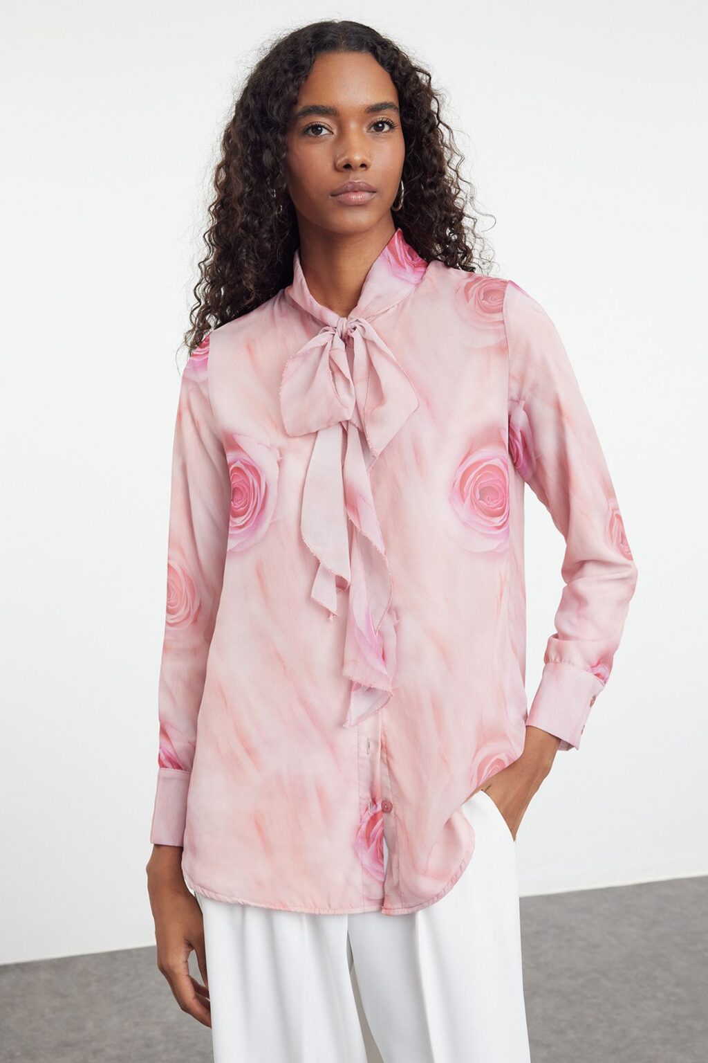 Trendyol Dusty Rose Patterned Ruffle Woven Shirt