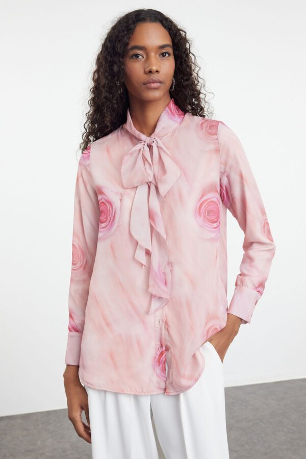 Trendyol Dusty Rose Patterned Ruffle Woven Shirt