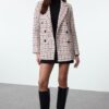 Trendyol Dusty Rose Regular Lined Double Breasted Closure Plaid Woven Blazer Jacket