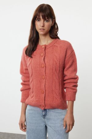 Trendyol Dusty Rose Soft Texture Knit Detailed Knitwear Cardigan
