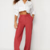 Trendyol Dusty Rose Straight Cut Woven Fabric Trousers