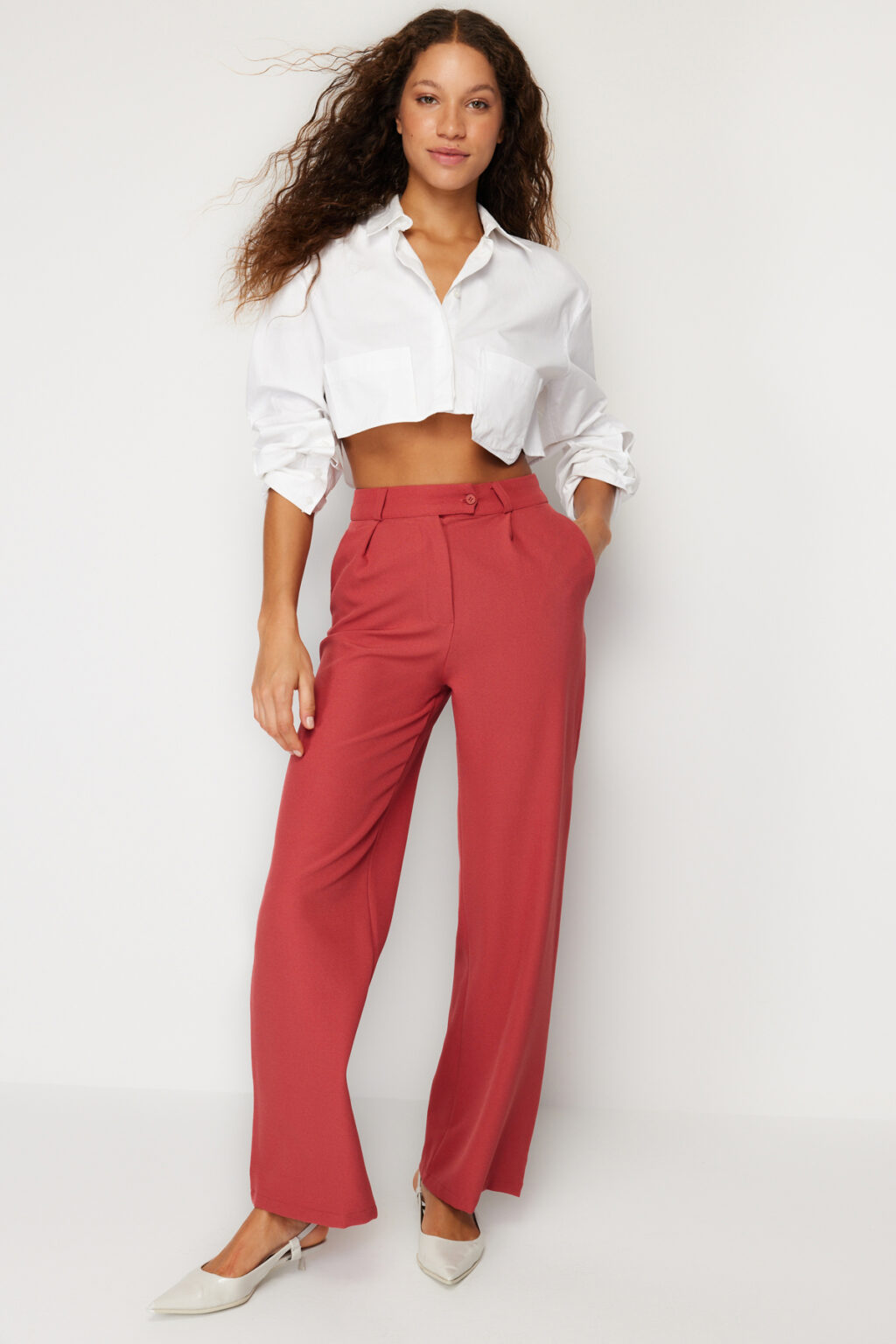 Trendyol Dusty Rose Straight Cut Woven Fabric Trousers