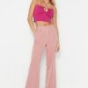 Trendyol Dusty Rose magas derékú széles láb/széles szárú redős szőtt nadrág