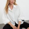 Trendyol Ecru Balloon Sleeve Oversize Wide Fit Woven Shirt