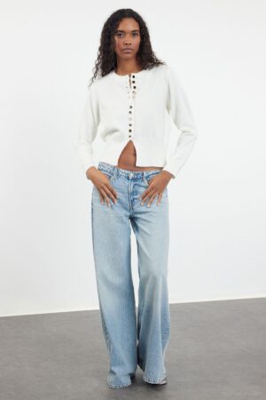 Trendyol Ecru Basic Buttoned Jacket Look Knitwear Cardigan Trendyol Ecru Basic Buttoned Jacket Look Knitwear Cardigan