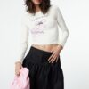 Trendyol Ecru Boat Neck Slim/Fitting Printed Crop/Short Knitted Blouse