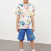 Trendyol Ecru Boy Patterned T-shirt-Shorts Set Knitted Bottom-Top Set