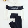 Trendyol Ecru Boy's Slogan Printed Kangaroo Pocket Cotton Knitted Bottom-Top Set