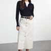 Trendyol Ecru Button Detailed High Waist Denim Skirt