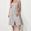 Trendyol Ecru Buttoned Striped Linen Look Midi Woven Dress