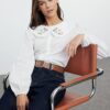 Trendyol Ecru Collar Embroidery Detailed Cotton Regular Fit Woven Shirt