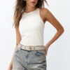 Trendyol Ecru Cotton Barbell Neck Fitted/Fits Body Stretch Knit Tank Top