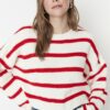 Trendyol Ecru Crop Basic csíkos kötöttáru pulóver