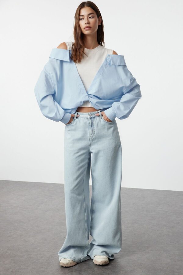 Trendyol Ecru Crop Knitwear Sweater with Woven Garnish