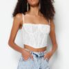 Trendyol Ecru Crop Lined Corset Detailed Knitted Lace Bustier