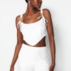 Trendyol Ecru Crop Lined Corset Detailed Knitted Lace Bustier